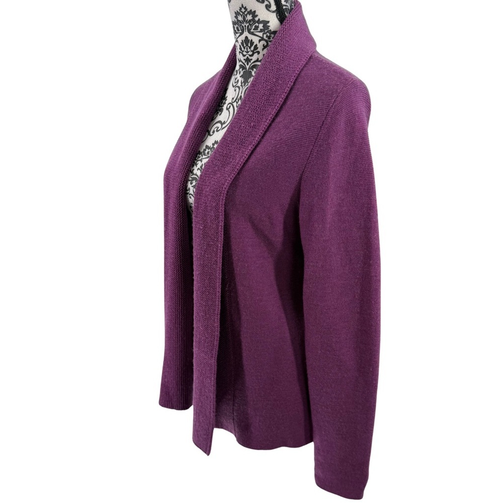 Eileen Fisher Open-Front Merino Wool Cardigan Purple Shawl-Collar Sweater S - Picture 6 of 11